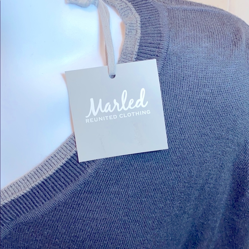 Marled Black V-Neck Cotton/Viscose Stretch Sweater MED NWT - Picture 8 of 10